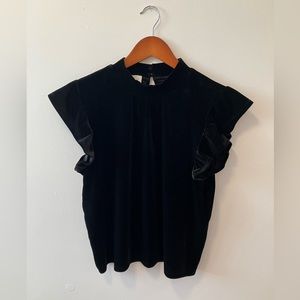Pink Rose Black Velvet Ruffle Sleeve Top
